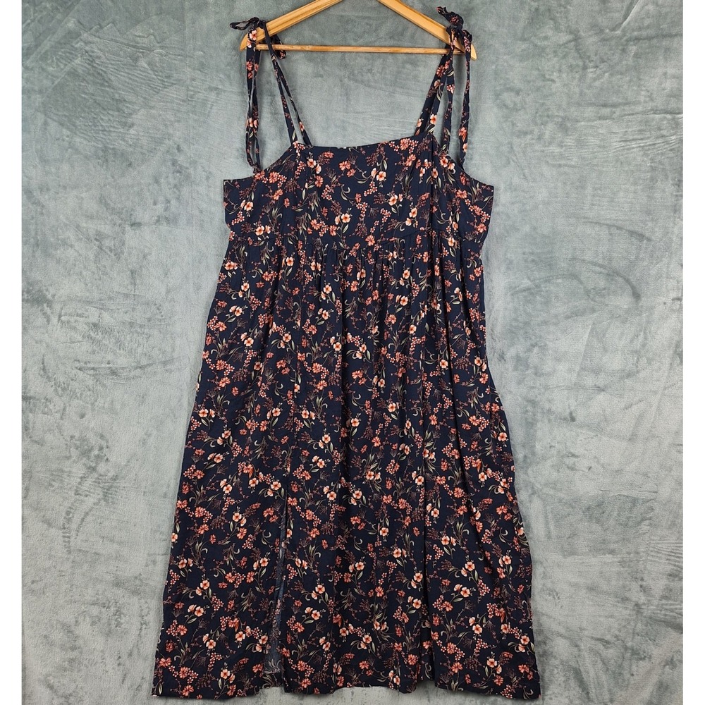 Old Navy Dress XXL Garden Floral Midi Pockets Sundress Shouder Tie Slit Cottage